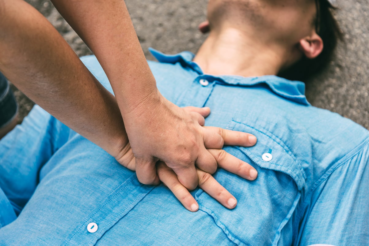 Emergency CPR on a Man who has Heart Attack , One Part of the Process Resuscitation (First Aid)